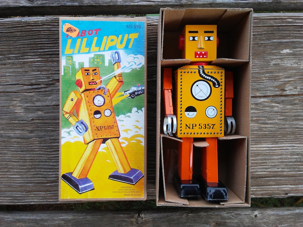 Schylling Robot Lilliput Yellow Wind-Up Collector Item MS-393 NIB 