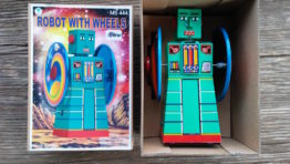 robot tin toy windup with wheels
