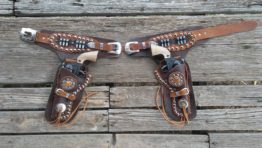 Maverick Tan Swirl custom shop western toy cap gun leather holster set 5