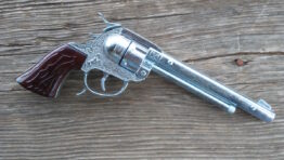 toy cap gun pistol made in USA LH long barrel Wild West Toys 2