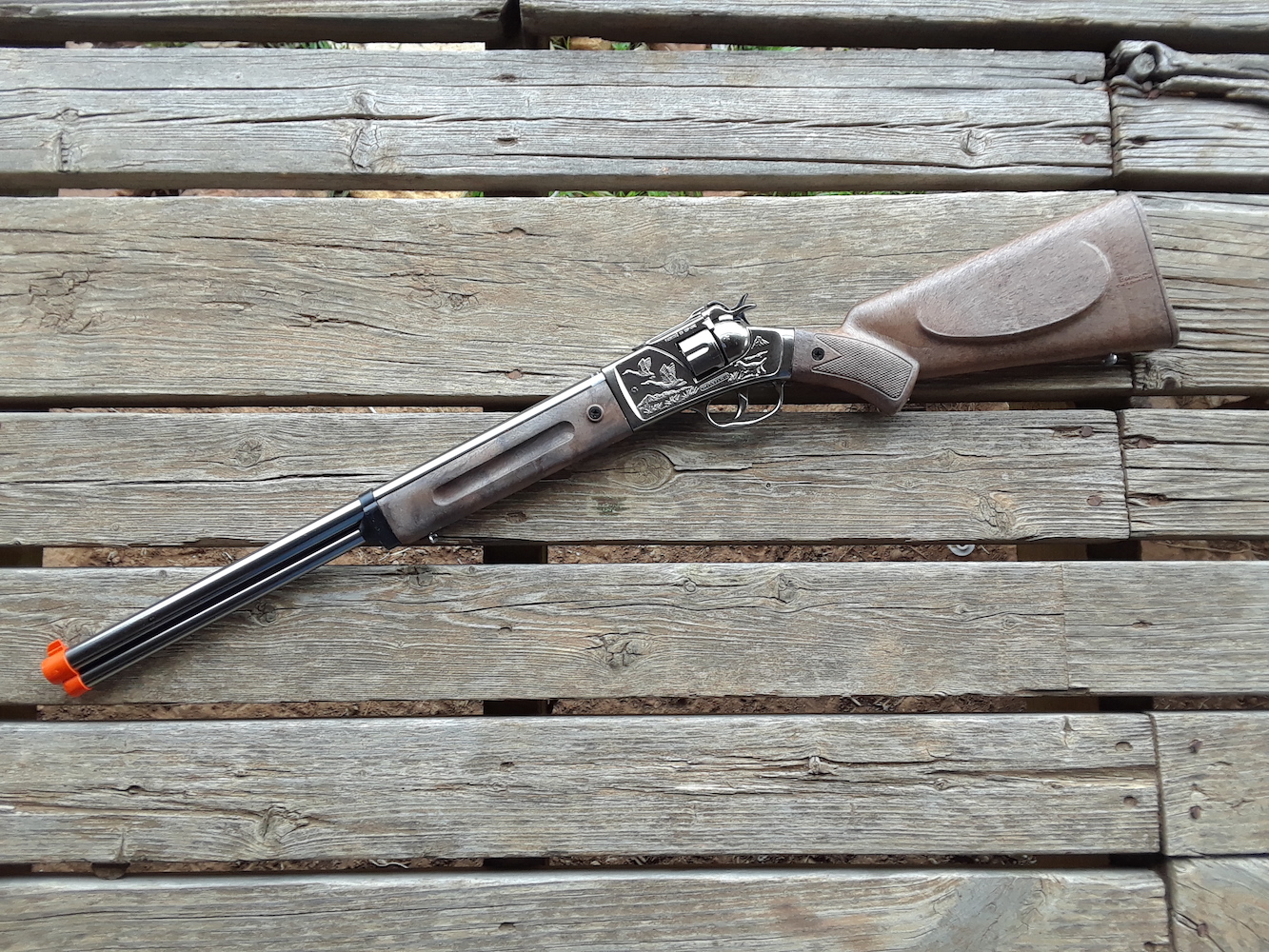 Gonher Wild West Cowboy 12 Shot Carbine Metal Cap Gun Toy Rifle - SILVER